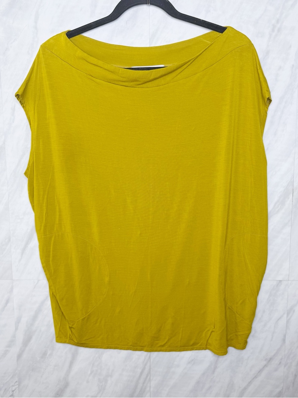 Allison Izu Mustard Short Sleeve Draped Neck Tunic Small